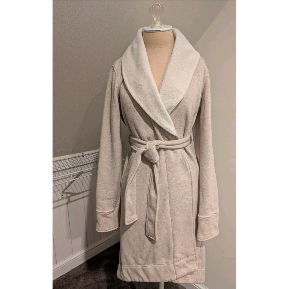 UGG Women Duffield 11 Oatmeal Plush Fleece Robe Shawl Collar Belted Cozy Lounge - Picture 2 of 12